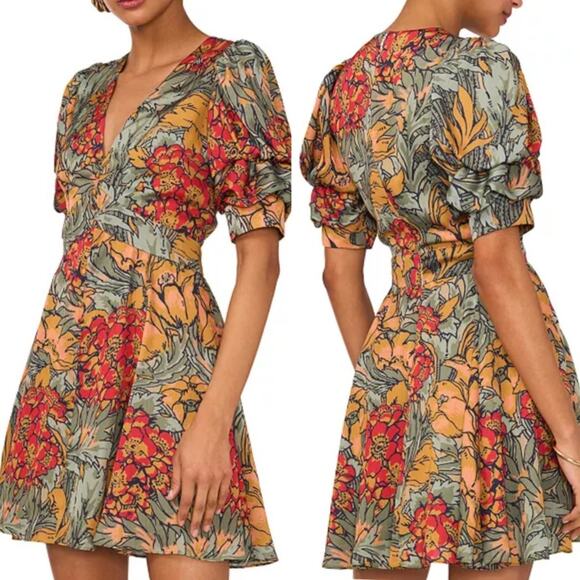 1. State Dresses & Skirts - 1. State Floral V-Neck Tiered Bubble Puff Sleeve Mini Dress women’s size small